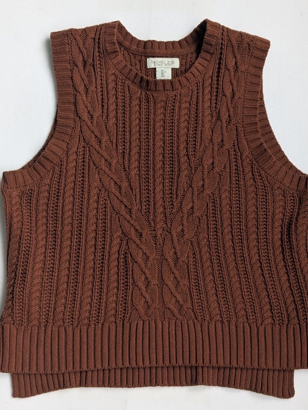 Rachel Zoe Brown Cable Knit Sleeveless V-Neck Sweater Vest Sz L